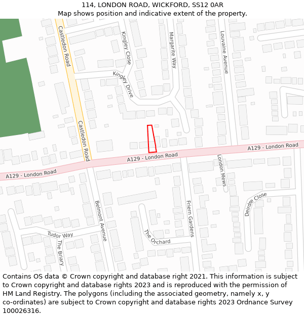 114, LONDON ROAD, WICKFORD, SS12 0AR: Location map and indicative extent of plot