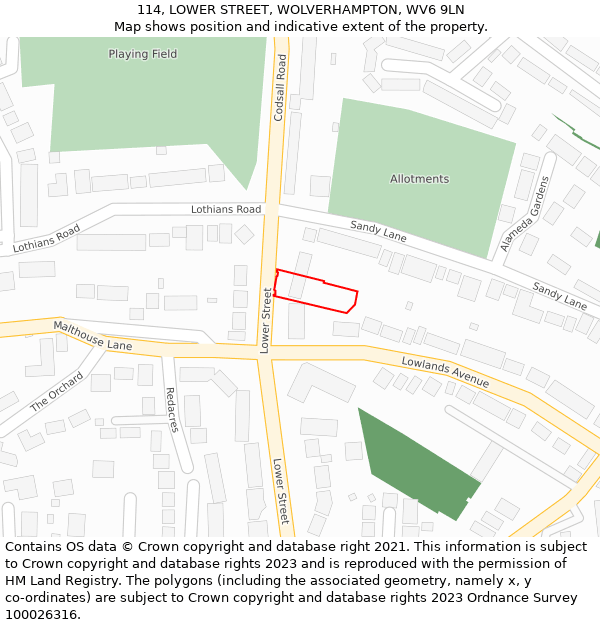 114, LOWER STREET, WOLVERHAMPTON, WV6 9LN: Location map and indicative extent of plot