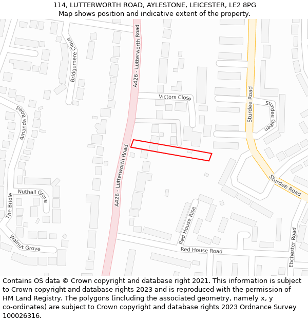 114, LUTTERWORTH ROAD, AYLESTONE, LEICESTER, LE2 8PG: Location map and indicative extent of plot