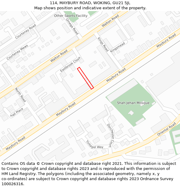 114, MAYBURY ROAD, WOKING, GU21 5JL: Location map and indicative extent of plot