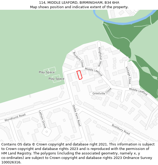 114, MIDDLE LEAFORD, BIRMINGHAM, B34 6HA: Location map and indicative extent of plot