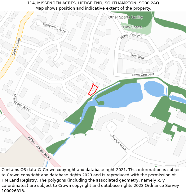 114, MISSENDEN ACRES, HEDGE END, SOUTHAMPTON, SO30 2AQ: Location map and indicative extent of plot