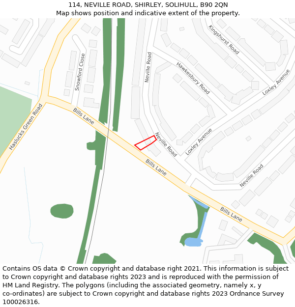 114, NEVILLE ROAD, SHIRLEY, SOLIHULL, B90 2QN: Location map and indicative extent of plot