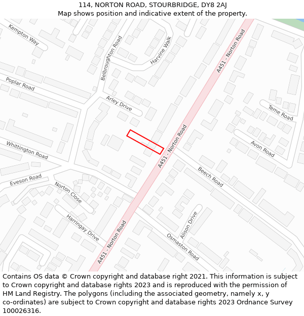 114, NORTON ROAD, STOURBRIDGE, DY8 2AJ: Location map and indicative extent of plot