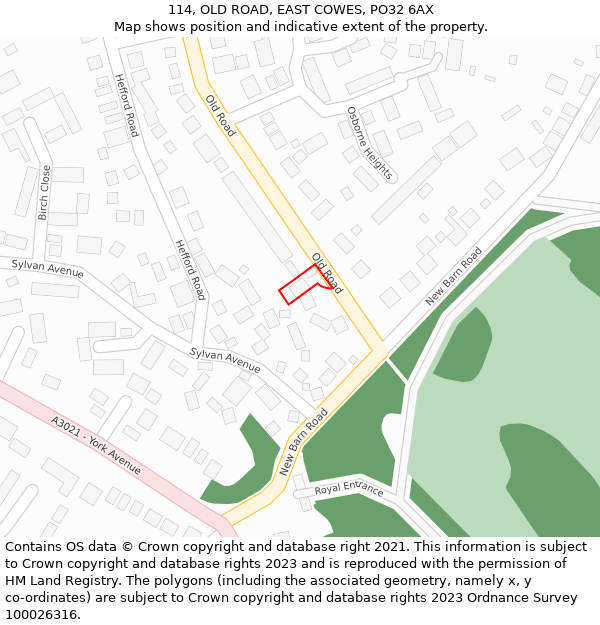 114, OLD ROAD, EAST COWES, PO32 6AX: Location map and indicative extent of plot