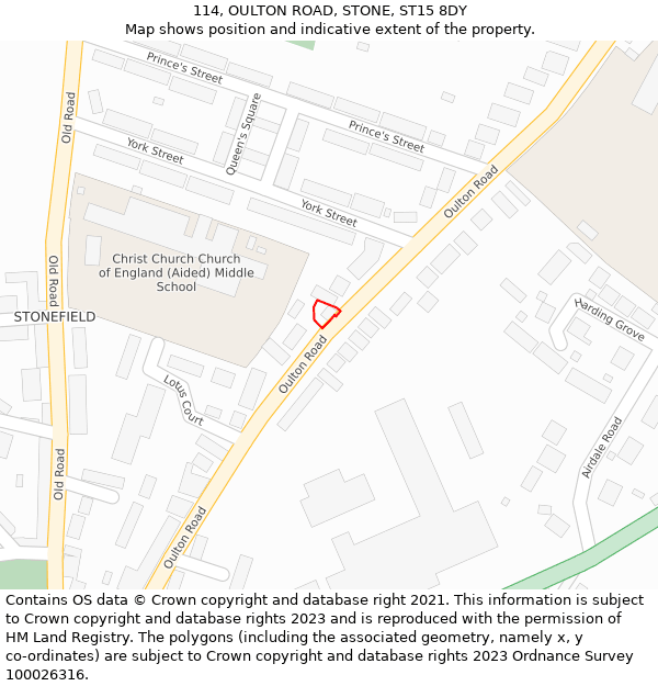 114, OULTON ROAD, STONE, ST15 8DY: Location map and indicative extent of plot