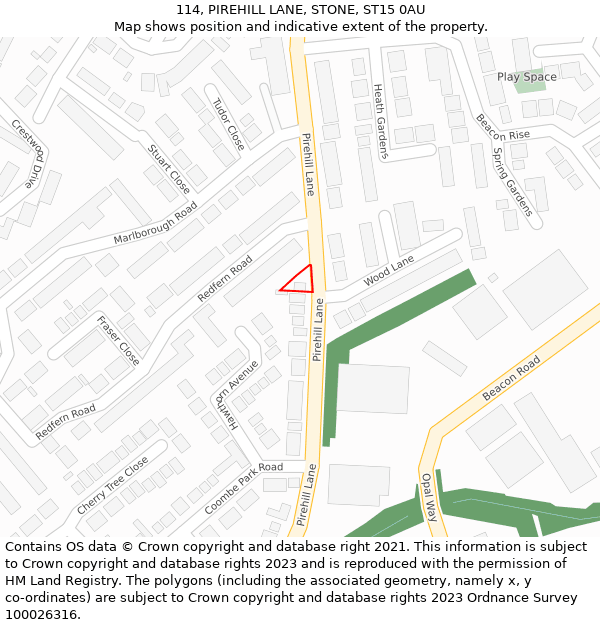 114, PIREHILL LANE, STONE, ST15 0AU: Location map and indicative extent of plot