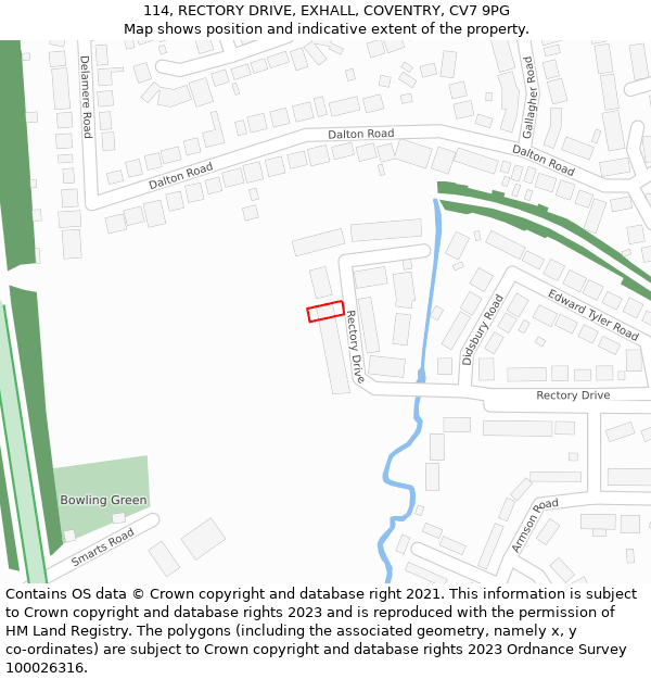 114, RECTORY DRIVE, EXHALL, COVENTRY, CV7 9PG: Location map and indicative extent of plot