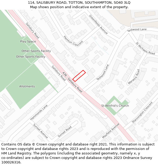 114, SALISBURY ROAD, TOTTON, SOUTHAMPTON, SO40 3LQ: Location map and indicative extent of plot