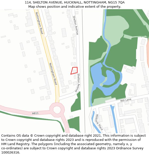 114, SHELTON AVENUE, HUCKNALL, NOTTINGHAM, NG15 7QA: Location map and indicative extent of plot