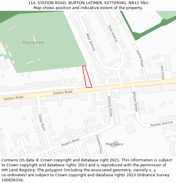 114, STATION ROAD, BURTON LATIMER, KETTERING, NN15 5NU: Location map and indicative extent of plot
