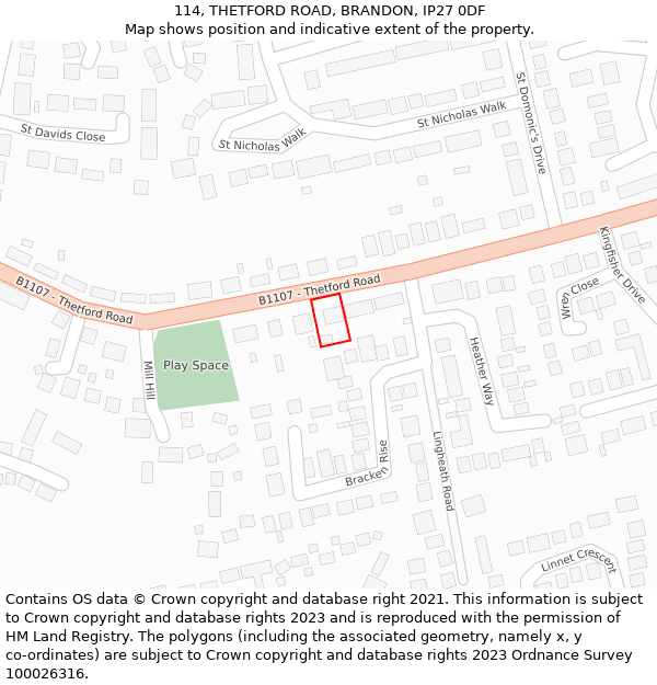 114, THETFORD ROAD, BRANDON, IP27 0DF: Location map and indicative extent of plot