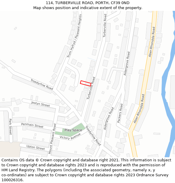 114, TURBERVILLE ROAD, PORTH, CF39 0ND: Location map and indicative extent of plot