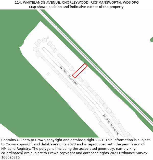 114, WHITELANDS AVENUE, CHORLEYWOOD, RICKMANSWORTH, WD3 5RG: Location map and indicative extent of plot