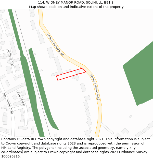 114, WIDNEY MANOR ROAD, SOLIHULL, B91 3JJ: Location map and indicative extent of plot