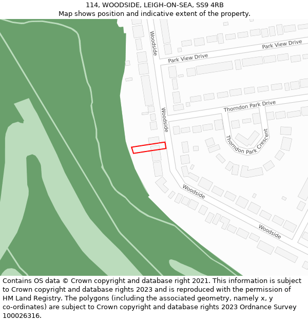 114, WOODSIDE, LEIGH-ON-SEA, SS9 4RB: Location map and indicative extent of plot