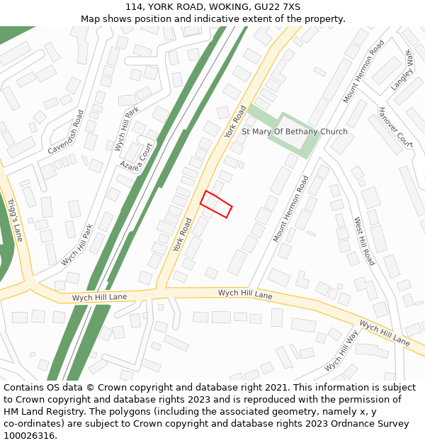 114, YORK ROAD, WOKING, GU22 7XS: Location map and indicative extent of plot