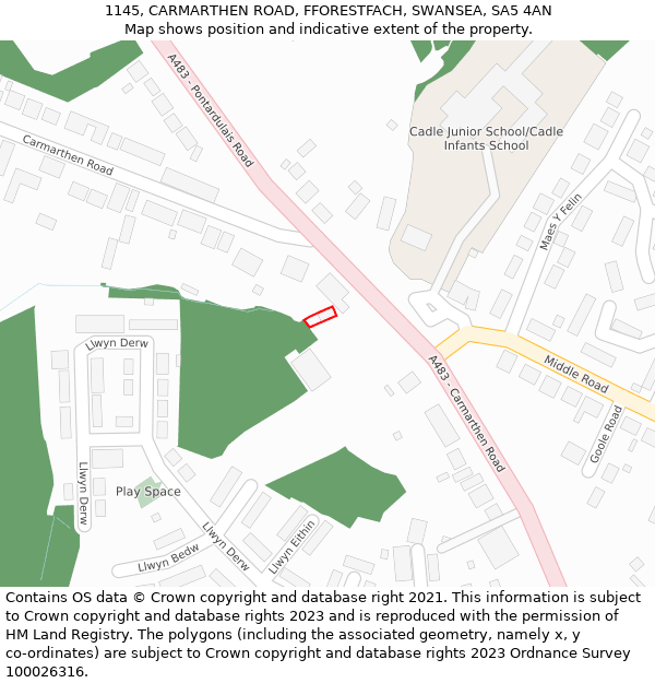 1145, CARMARTHEN ROAD, FFORESTFACH, SWANSEA, SA5 4AN: Location map and indicative extent of plot