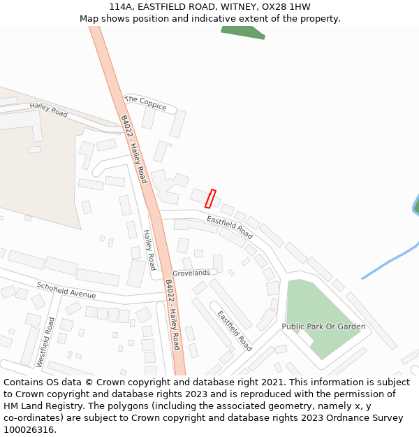 114A, EASTFIELD ROAD, WITNEY, OX28 1HW: Location map and indicative extent of plot