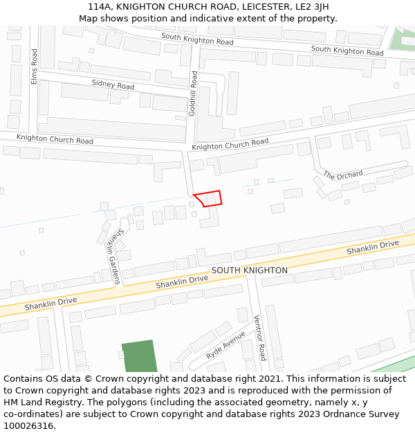 114A, KNIGHTON CHURCH ROAD, LEICESTER, LE2 3JH: Location map and indicative extent of plot