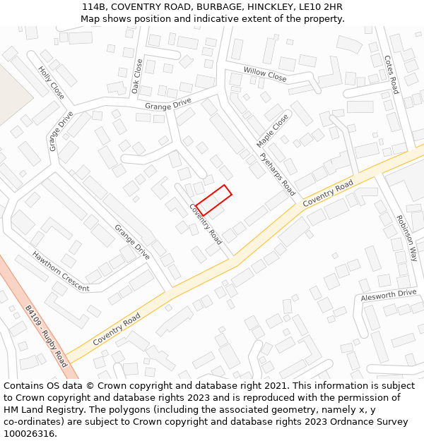 114B, COVENTRY ROAD, BURBAGE, HINCKLEY, LE10 2HR: Location map and indicative extent of plot