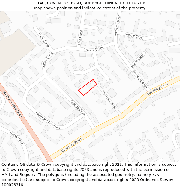 114C, COVENTRY ROAD, BURBAGE, HINCKLEY, LE10 2HR: Location map and indicative extent of plot