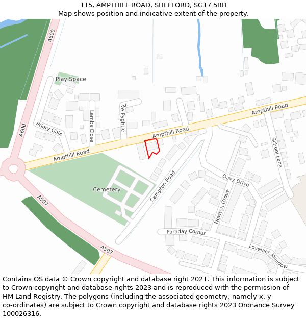 115, AMPTHILL ROAD, SHEFFORD, SG17 5BH: Location map and indicative extent of plot