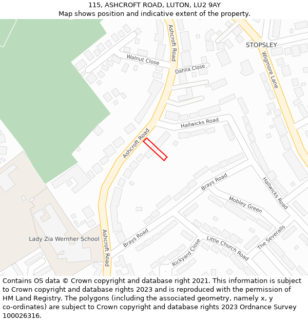 115, ASHCROFT ROAD, LUTON, LU2 9AY: Location map and indicative extent of plot