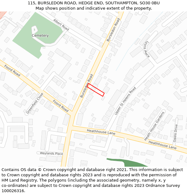 115, BURSLEDON ROAD, HEDGE END, SOUTHAMPTON, SO30 0BU: Location map and indicative extent of plot