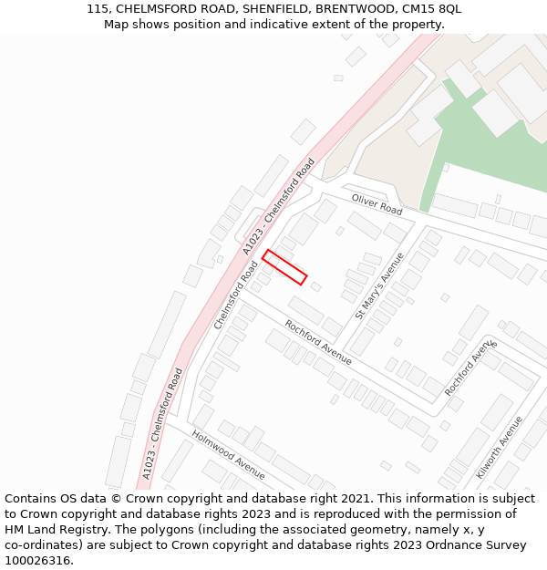 115, CHELMSFORD ROAD, SHENFIELD, BRENTWOOD, CM15 8QL: Location map and indicative extent of plot