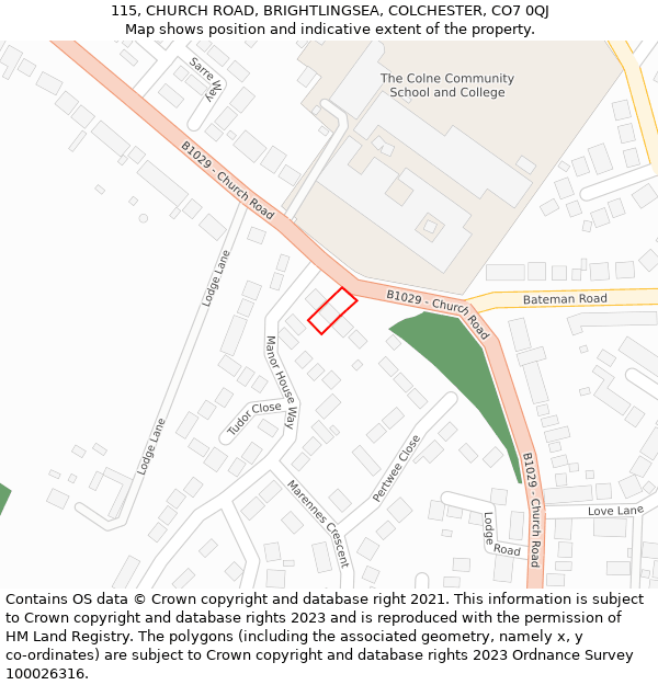 115, CHURCH ROAD, BRIGHTLINGSEA, COLCHESTER, CO7 0QJ: Location map and indicative extent of plot