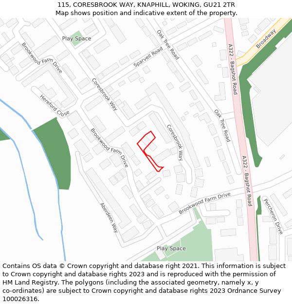 115, CORESBROOK WAY, KNAPHILL, WOKING, GU21 2TR: Location map and indicative extent of plot