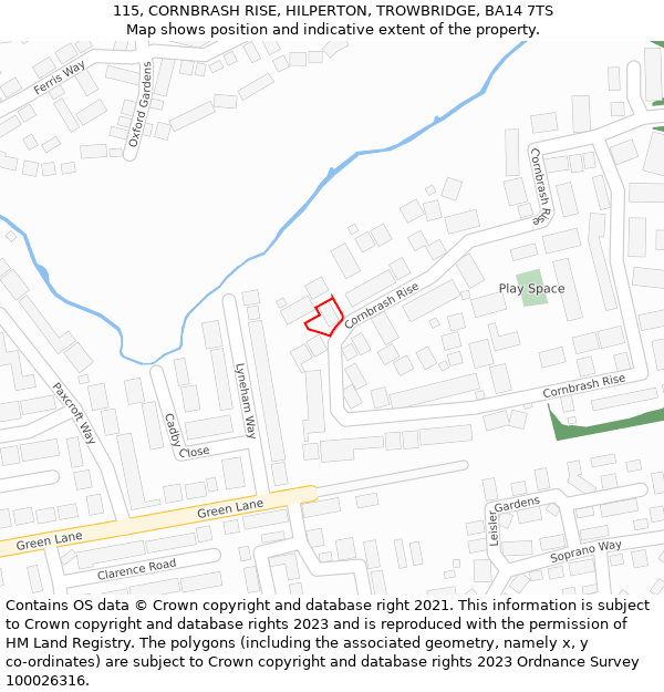 115, CORNBRASH RISE, HILPERTON, TROWBRIDGE, BA14 7TS: Location map and indicative extent of plot