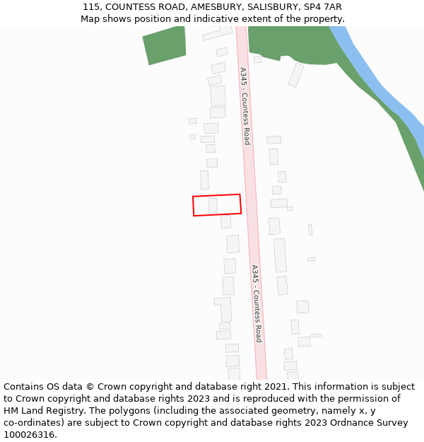 115, COUNTESS ROAD, AMESBURY, SALISBURY, SP4 7AR: Location map and indicative extent of plot