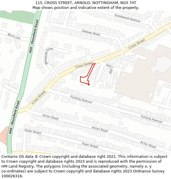 115, CROSS STREET, ARNOLD, NOTTINGHAM, NG5 7AT: Location map and indicative extent of plot