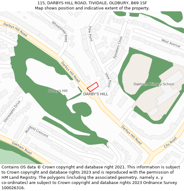 115, DARBYS HILL ROAD, TIVIDALE, OLDBURY, B69 1SF: Location map and indicative extent of plot