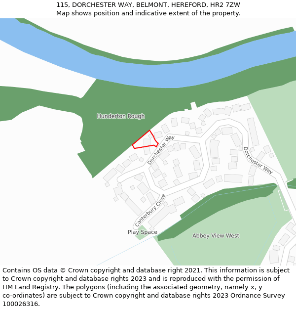 115, DORCHESTER WAY, BELMONT, HEREFORD, HR2 7ZW: Location map and indicative extent of plot