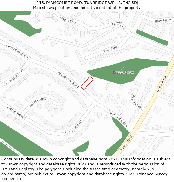 115, FARMCOMBE ROAD, TUNBRIDGE WELLS, TN2 5DJ: Location map and indicative extent of plot