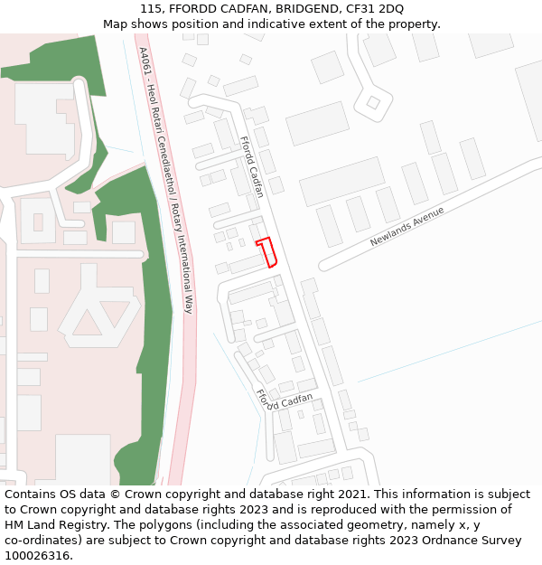 115, FFORDD CADFAN, BRIDGEND, CF31 2DQ: Location map and indicative extent of plot