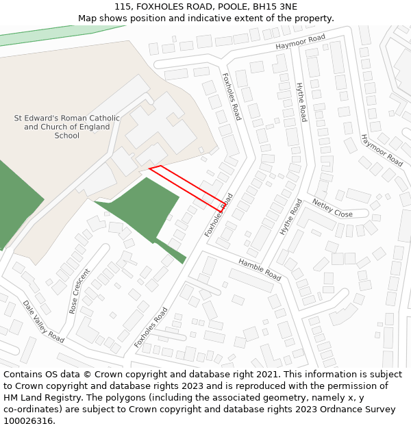 115, FOXHOLES ROAD, POOLE, BH15 3NE: Location map and indicative extent of plot