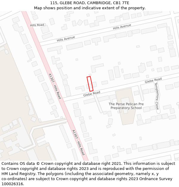 115, GLEBE ROAD, CAMBRIDGE, CB1 7TE: Location map and indicative extent of plot