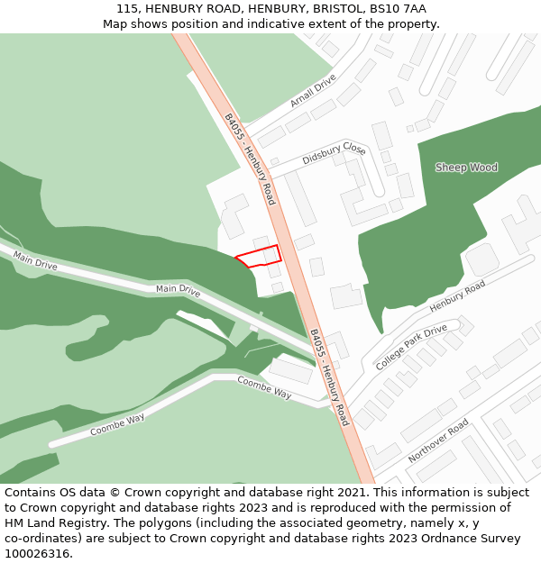 115, HENBURY ROAD, HENBURY, BRISTOL, BS10 7AA: Location map and indicative extent of plot