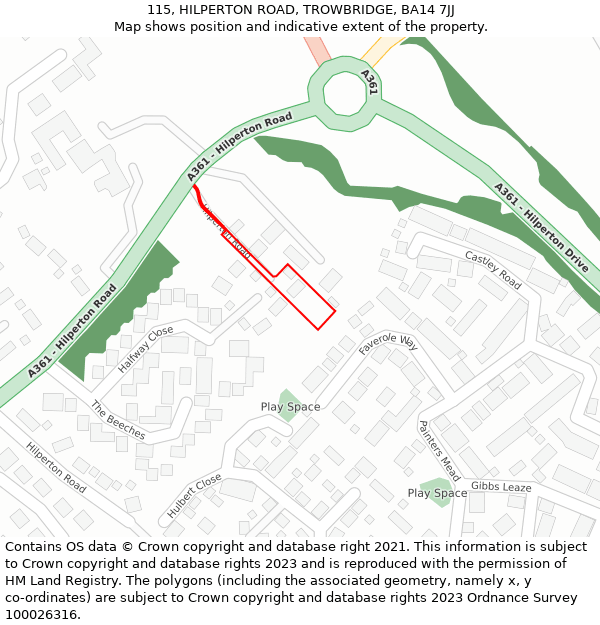 115, HILPERTON ROAD, TROWBRIDGE, BA14 7JJ: Location map and indicative extent of plot