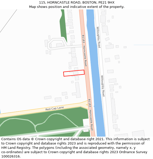 115, HORNCASTLE ROAD, BOSTON, PE21 9HX: Location map and indicative extent of plot