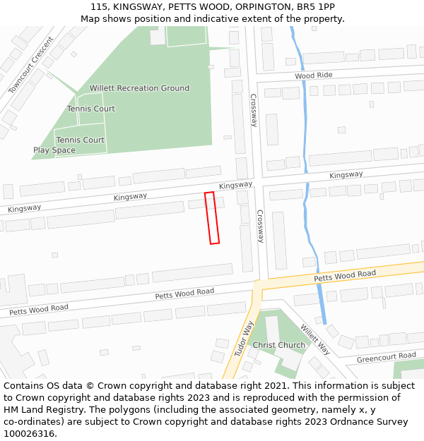 115, KINGSWAY, PETTS WOOD, ORPINGTON, BR5 1PP: Location map and indicative extent of plot