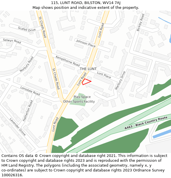 115, LUNT ROAD, BILSTON, WV14 7AJ: Location map and indicative extent of plot