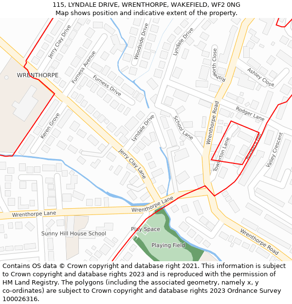 115, LYNDALE DRIVE, WRENTHORPE, WAKEFIELD, WF2 0NG: Location map and indicative extent of plot