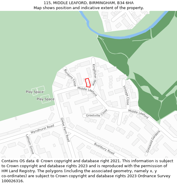 115, MIDDLE LEAFORD, BIRMINGHAM, B34 6HA: Location map and indicative extent of plot