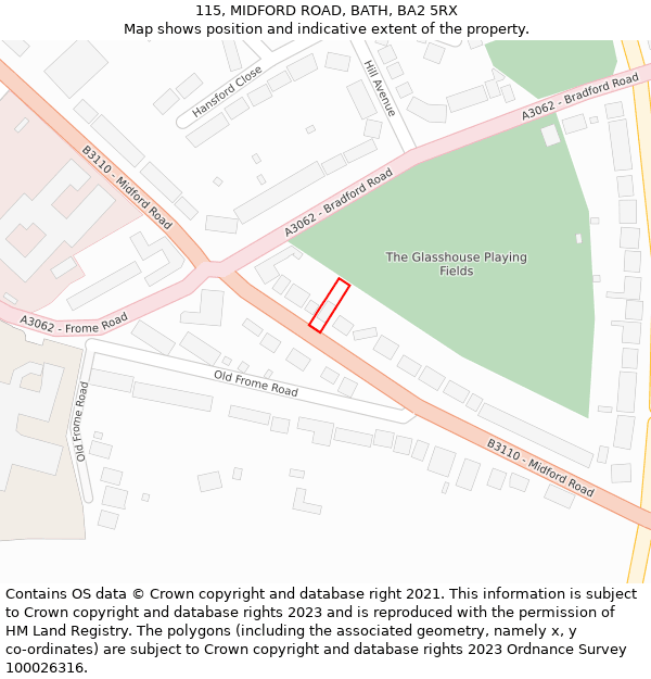 115, MIDFORD ROAD, BATH, BA2 5RX: Location map and indicative extent of plot