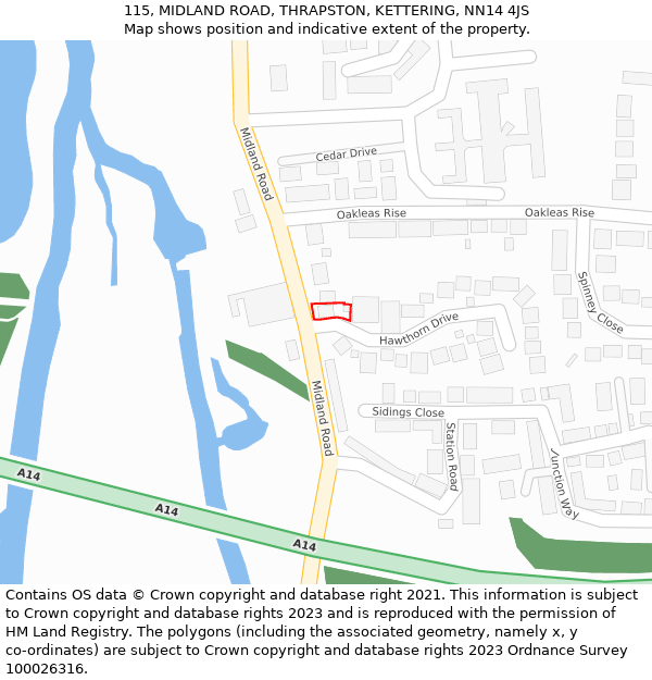 115, MIDLAND ROAD, THRAPSTON, KETTERING, NN14 4JS: Location map and indicative extent of plot